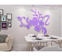Wall Stickers Flower Mirror - 3D Wall Art For Living Room Family Wall Decals Mirror Wall Sticker Home Decorations for Office Sofa Bedroom Wall Mirror Stickers Home Decor (Light Purple XXL:84*112 inch)