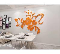 Wall Stickers Flower Mirror - 3D Wall Art for Living Room Family Wall Decals Mirror Wall Sticker Home Decorations for Office Sofa Bedroom Wall Mirror Stickers Home Decor (Orange XS:15 * 23 inch)