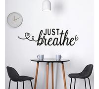 Wall Stickers for Living Room, Inspirational Wall Decals, (Easy to Install), Art Decor Vinyl Quotes Yoga Meditation Inhale Beach Bathroom Bedroom Office Motivational Home Family, Just Breathe 35"X9.8"