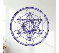 Wall Stickers Geometric Metatron's Cube Alchemy Line Circle Mandala 54.6x54.6cm Art Mural Painting DarkBlue