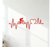 Wall Stickers Heartbeat Line with Cycling Standing Silhouette 51x151.7cm Do not Damage the wall Surface Red