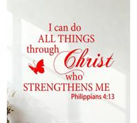 Wall Stickers Motivational Quotes I Can Do All Things Through Christ Who Strengthens Me 35x40.7cm Art Mural Painting Red