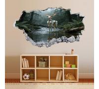Wall Stickers Murals Decals Mechanical Deer Forest River Wall Tattoo 3D Smashed Wall Vinyl for Home Art Decor Ceiling Wall Decorate Kids Bedroom Room Decorations 48x84cm