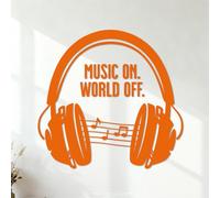 Wall Stickers Music Headphones Music On World Close Up 54.6x57.1cm Personalized Customization Orange