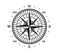 Wall Stickers Old Compass Vintage map Wind Rose Directions 42x43.2cm Multiple Size Options Black