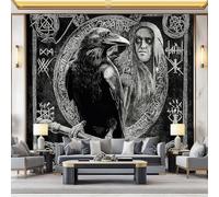 Wall Stickers Old Woman Black Crow Wallpaper Mystical Viking Symbols Wall Murals Photo Wallpaper Bedroom Living Rooms Decoration Poster 350 x 256 cm (W x H)