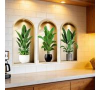 Wall Stickers Pack of 3 with 3D Potted Plant Artwork for Seamless Integration into Modern Minimalist or Nature-Inspired Interiors (30 * 60cm)