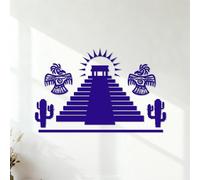 Wall Stickers Paster Paper Ancient Aztec Pyramid Maya Cactus Birds 42x65.7cm Do not Damage the wall Surface DarkBlue