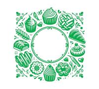 Wall Stickers Paster Paper Baked Goods and Floral Motifs encircling a Blank Circle Perfect 42x43.1cm Art Decoration Green