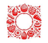 Wall Stickers Paster Paper Baked Goods and Floral Motifs encircling a Blank Circle Perfect 54.6x56cm Do not Damage The Wall Surface Red
