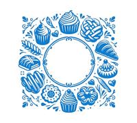 Wall Stickers Paster Paper Baked Goods and Floral Motifs encircling a Blank Circle Perfect 67.2x69cm Can Modify and add Information Blue