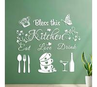 Wall Stickers Paster Paper Bless This Kitchen eat Love Drink 35x38cm Easy Installation White