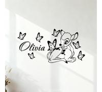 Wall Stickers Paster Paper Deer and Butterfly Children's Room Decor Customizable Name 34x66.8cm Do not Damage the wall Surface Black