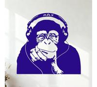 Wall Stickers Paster Paper Gorilla Monkey Headphones Music Cartoon Doodle Chimpanzee Listening to Headphones 54.6x56.9cm Wall beautification DarkBlue