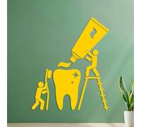 Wall Stickers Paster Paper Healthy Teeth Bathroom Cleaning Dentist 54.6x65.5cm Do not Damage the wall Surface Yellow
