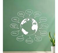 Wall Stickers Paster Paper Hello Text in Multiple Languages World Map Text Coffee Shop Logo 54.6x62.8cm Do not Damage the wall Surface White