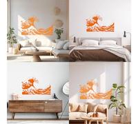 Wall Stickers Paster Paper Japan Japanese Waves Ethnic Eastern Home Cozy Big 35x56cm Removable Without Leaving Glue Orange
