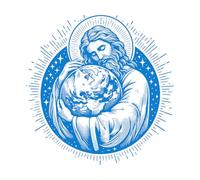 Wall Stickers Paster Paper Jesus God Embracing The Earth Engraving 72x73.1cm Glass Stickers Blue
