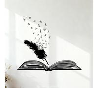 Wall Stickers Paster Paper Open Book Feather Words Writer Literature School 35x41.7cm Window Decals Black