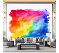 Wall Stickers Rainbow Stripes Wallpaper Watercolor Wall Murals Photo Wallpaper Bedroom Living Rooms Decoration Poster 350 x 256 cm (W x H)