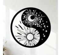 Wall Stickers Religious Yinyang Symbols Sun Moon Buddhism Stars Day and Night 42x42cm Easy Installation Black
