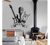 Wall Stickers Rock N Roll Wall Decal Music Rock Guitar Microphone Bar Music Room Interior Decor Vinyl Wall Sticker Mural Art Cool 57X62Cm