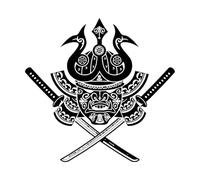 Wall Stickers Samurai Armor Japanese Warrior Costume Catana Sword 36x38.3cm It Won't Fall Off Small Black