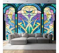 Wall Stickers Stained Glass Windows Wallpaper Art Nouveau Wall Murals Photo Wallpaper Bedroom Living Rooms Decoration Poster 300 x 210 cm (W x H)