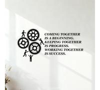Wall Stickers Teamwork Quote Teamwork Motivation Gears 34x67.7cm Do not Damage the wall Surface Black