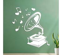 Wall Stickers Vintage Retro Music Gramophone 35x38.5cm Self Adhesive White