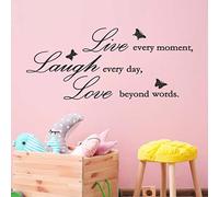 Wall Stickers Wall Decal Stickers Motivational Quote Live every monent, laugh every day, love beyond words Sticker Decal Inspirational Quotes Murals Set for Home Office Decor (Black) Wallpaper