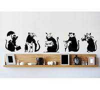 Wall Stickers Wall tattoo, collection of 5 Banksy rats, large vinyl, 25cm h, CUSTOMISABLE, MANY COLOURS, Genuine Broomsticker