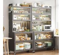 Wall Storage Kit with Pegboard Microwave Rack Independent Kitchen Units 6 Tier Baker's Shelf Large Kitchen Cabinets Space Saving Storage Solutions.