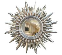 Wall Sun Decor Sunburst Mirror Beautiful Nice Gift Painted Carved Round Sun Glod-Handmade Wall Decor for Living Room Bedroom Hallway (Color : Silver)