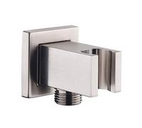 Wall Supply Elbow with Hand Shower Holder, Keymark Brass Square 1/2″Shower Hose Connector, Wall Mount Drop Ell Union Water Outlet, Brushed Nickel