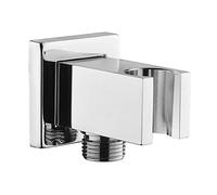 Wall Supply Elbow with Hand Shower Holder, Keymark Brass Square 1/2″Shower Hose Connector, Wall Mount Drop Ell Union Water Outlet, Chrome