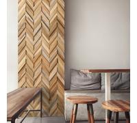 Wall!Supply Wallsupply Ultrawood Chevron Herringbone Solid Teak Wood Hardwood Panels, Wall Cladding 3D Interlocking Tiles, 10Pcs 0.69M²