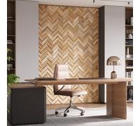 Wall!Supply Wallsupply Ultrawood Herringbone Zigzag Solid Teak Wood Panels, Wall Cladding 3D Interlocking Tiles, 12Pcs 0.8M²