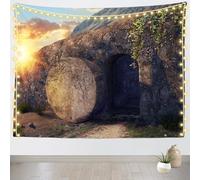 Wall Tapestries Empty Tomb Of Jesus Sunrise He Is Risen Jesus Resurrection Crucifixion Easter Art Poster Anti-Fading Wall Hanging Aesthetic For Living Home Decor M