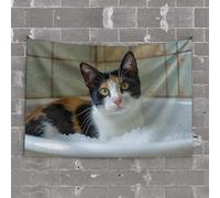 Wall Tapestry A Cat is Sitting in A Bathtub Filled with Bubbles Tapestry Boys Bedroom Accessories Room Decore(75X100CM)