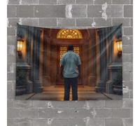 Wall Tapestry A Man Stands Before an Illuminated Doorway Tapestry Boys Bedroom Accessories Room Decore(75X100CM)