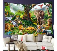 Wall Tapestry African Wildlife Tropical Animals Lion Tiger Elephant Headboard Tapestry Personalized Soft Bedspread, For Bedroom, Living Room, Party, 150x200cm
