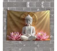 Wall Tapestry Buddha Statue with Lotus Flowers Tapestry Boys Bedroom Accessories Room Decore(100X150CM)