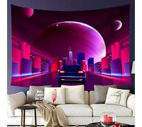 Wall Tapestry City Night Urban 80S Car Space Planet Custom Tapestry Personalized Art Tapestries, For Office, Living Room, Dorm, 130x150cm