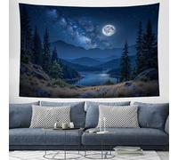 Wall Tapestry Dreamy Night Sky Wall Hanging Lake Views Art Print Tapestries for Living Room Bedroom Dorm Apartment Backdrop Decorative, Dark Blue, 100x75 cm