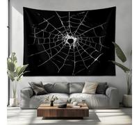 Wall Tapestry for Bedroom 60in x 40in White Spider Web Pattern Tapestries Wall Hanging Living Room Dorm Fabric Decor Black Wall Art Home Decoration Tapestry Poster, Beach Blanket