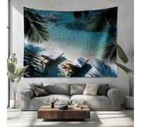 Wall Tapestry Living Room 80in x 60in, Polyester Atmosphere Psychedelic Tapestry Wall Hanging for Bedroom, Maldives Seascape Lightweight Wall Art Ceiling Tapestries Decoration