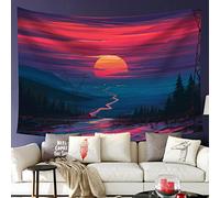 Wall Tapestry Sunrise Sunset Landscape Mountain Watercolor Misty Cloud Sea Trees Decoration Tapestry Art Durable Tapestries, For Wedding, Office, Dorm, 150x230cm