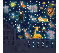 Wall Tattoo Jungle Animals Wall Sticker Luminous Wall Sticker Luminous Stars Self-Adhesive Animals Wall Sticker Children's Room Boys Girls Starry Sky Sticker Bedroom Decoration Green