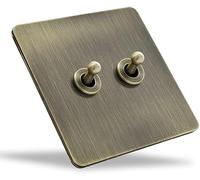VDCVADKYE Wall Toggle Switch, 1-4 Gang 2 Way 86 Type Bronze Antique Toggle Light Switch Intermediate Solid Brass Hand Made Switch(2 gang)